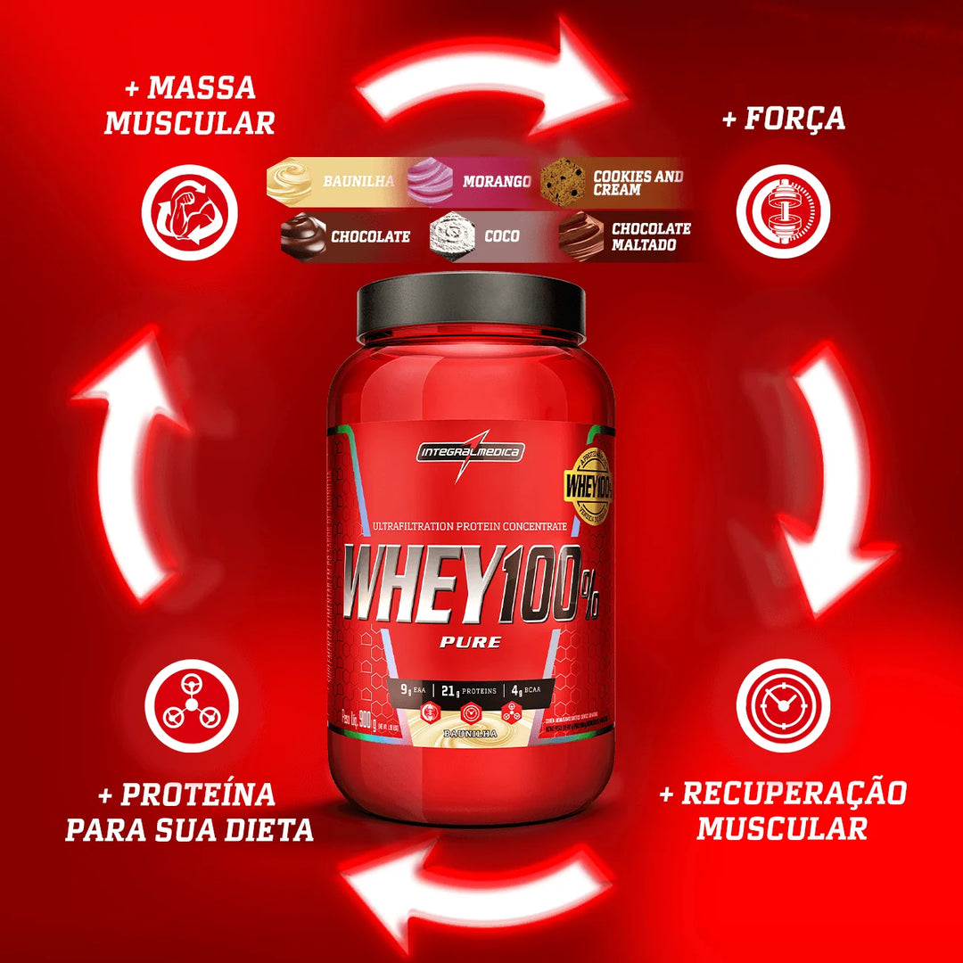 Whey 100% Proteína de suero concentrada en bote de 900 g 30 porciones