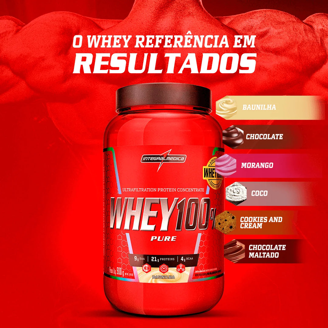 Whey 100% Proteína de suero concentrada en bote de 900 g 30 porciones