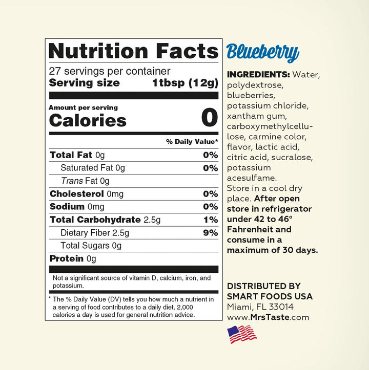 Mrs Taste Syrup Blueberry 11oz 335g