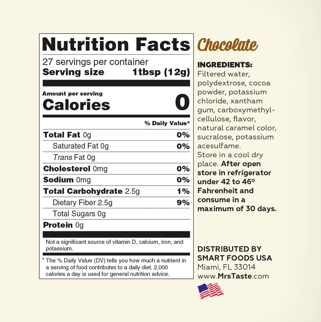 Mrs Taste Syrup Chocolate 11oz 335g
