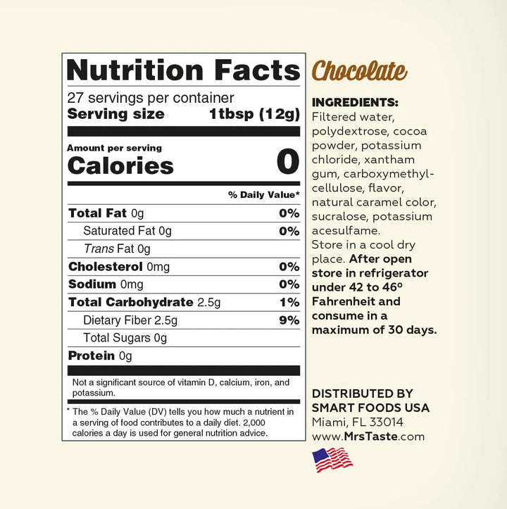 Mrs Taste Syrup Chocolate 11oz 335g